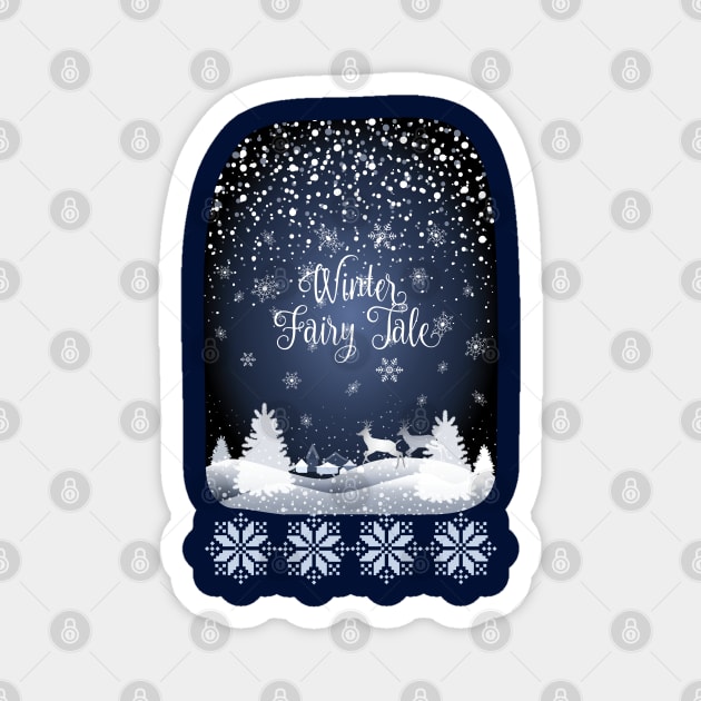 Winter Holiday Fairy Tale Snowy Forest and Reindeer Magnet by sofiartmedia