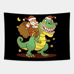 Funny Santa riding T-rex Tapestry