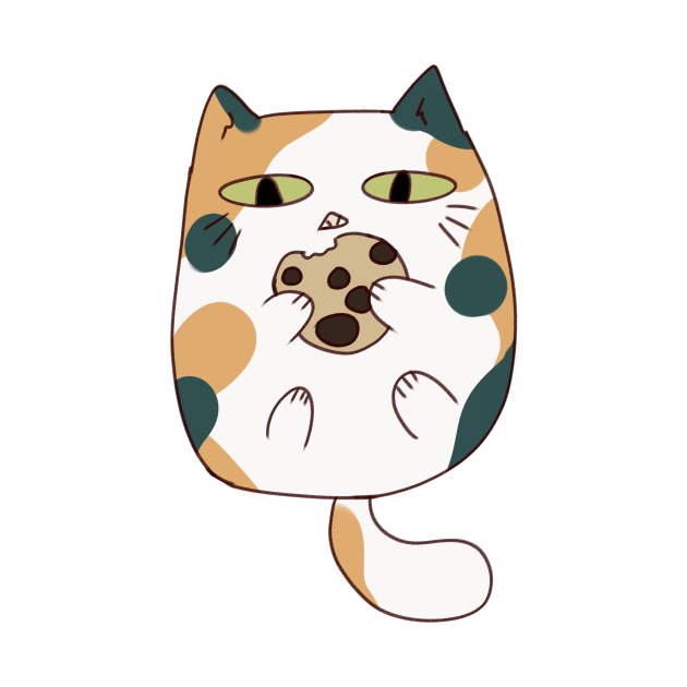 Calico cat eating cookie by Mayarart