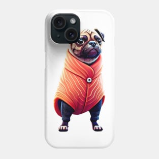 Cute Pug in Blanket - Adorable Dog Wrapped in Salmon-Colored Blanket Phone Case