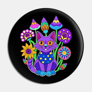 Purple trippy cat and magic mushrooms Pin