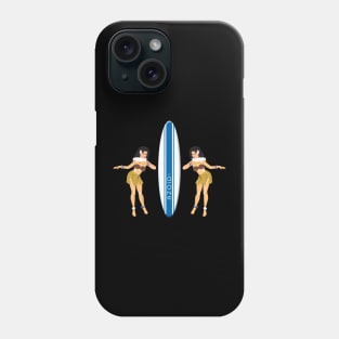 Hula Girls with Surfboard blk Phone Case