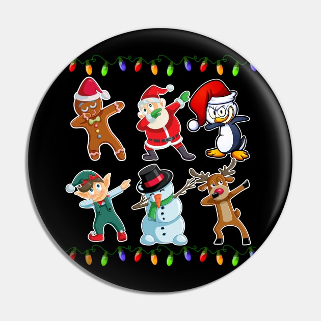 Dabbing Santa Elf Reindeer Gingerbread Penguin Friend Lights Pin by johnbbmerch