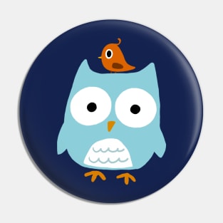 Blue Owl with Little Orange Bird Pin