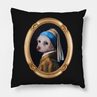 The Dog With the Pearl Earring (Gold Frame) Pillow