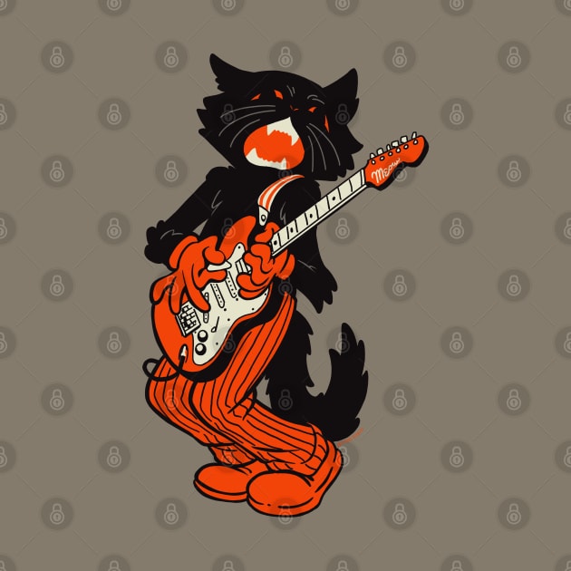 Vintage Halloween Black Cat Shredding On Electric Guitar by CTKR Studio