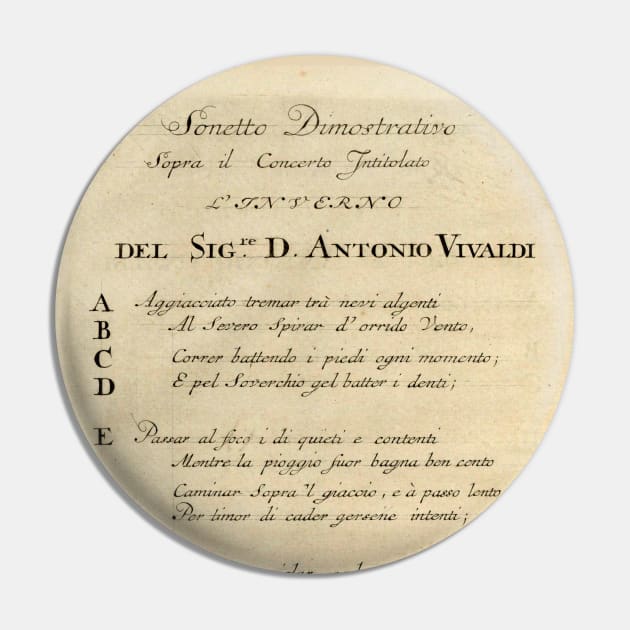 Vivaldi | Winter | Original handwritten text by Antonio Vivaldi | The four Seasons Pin by Musical design