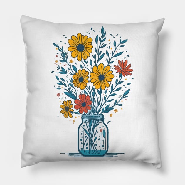 Daisys in a Mason Jar Pillow by Yolanda.Kafatos