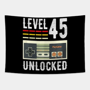 Level 45 Unlocked Birthday Video Gamer 45th Tapestry