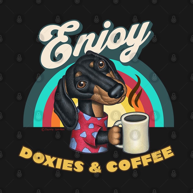 funny cute coffee drinker with  Doxies Dachshund Coffee mom and dad gift by Danny Gordon Art