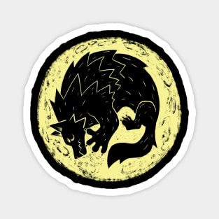 Woodcut Werewolf - Yellow Moon Magnet