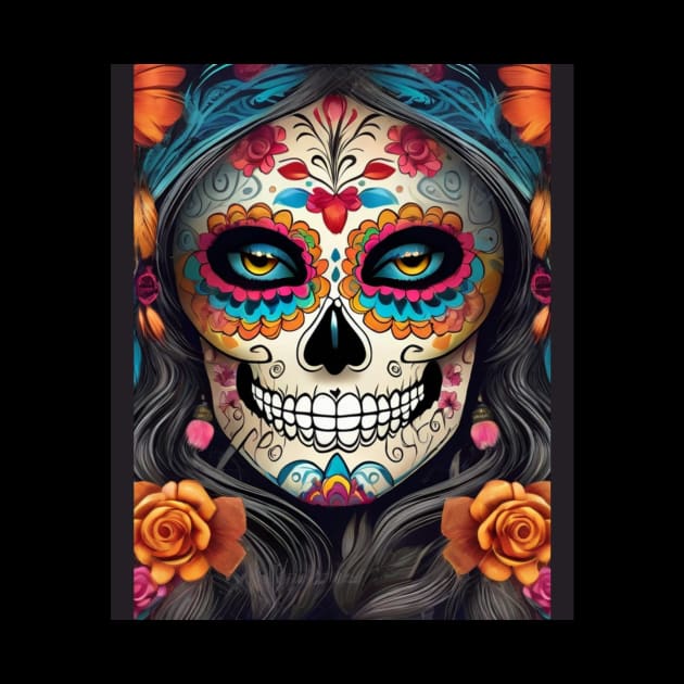 Celebrate life's vibrancy: Woman in exquisite sugar skull makeup by ImaginativeInkPOD