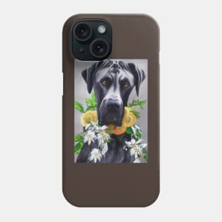 Beautiful Pastel Great Dane With collar Of Yellow & White Flowers Phone Case