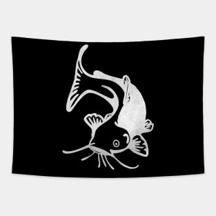 Distressed Catfish Fishing Fish White Tapestry