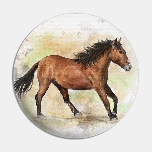 Painting of a Gorgeous Brown Mustang Horse Running Pin by ibadishi