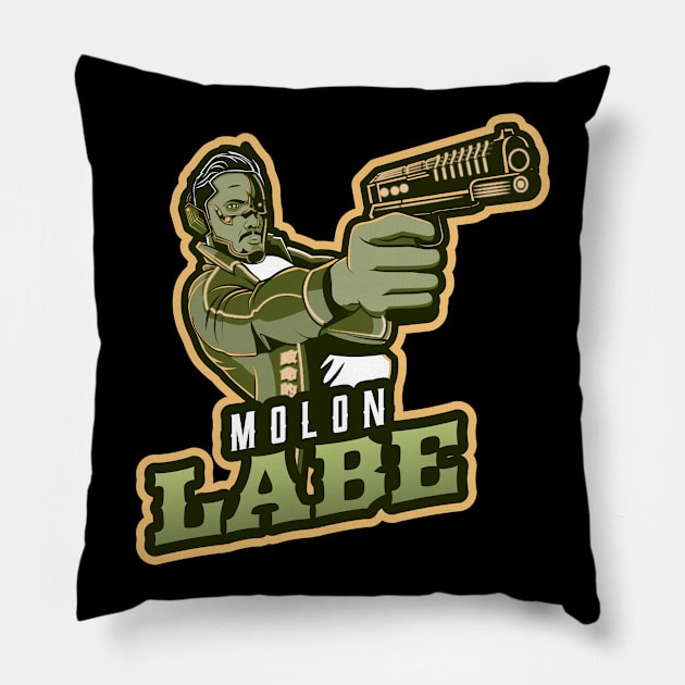 Man's Pointing A Gun | Molon Labe Pillow by Mega Tee Store