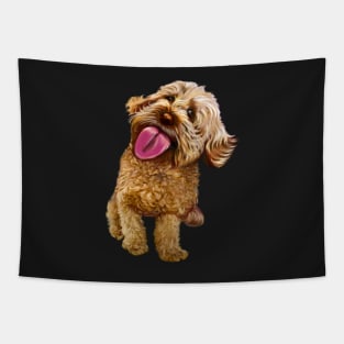 Cavapoo kisses, the best gift ideas for dog lovers 2022! Cute Cavapoo Cavoodle puppy dog licking with tongue out - cavalier king charles spaniel poodle, puppy love Tapestry