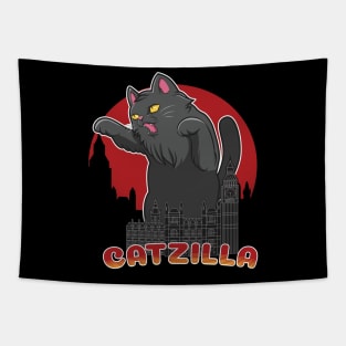 Catzilla playing on the city building Tapestry