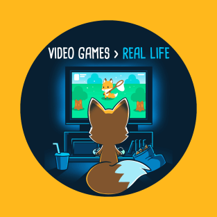 Cute Cool Funny Fox Playing Video Games Gaming Lover animal lover quote artwork T-Shirt