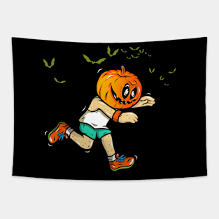 Halloween pumpkin head boy Tapestry