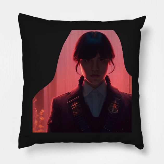 Wednesday Fanart Sticker Pillow by charm3596