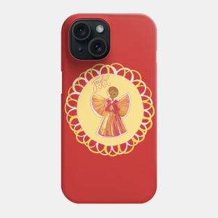 Scandinavian straw angel in wreath of pink and yellow with Joyful phrase Phone Case