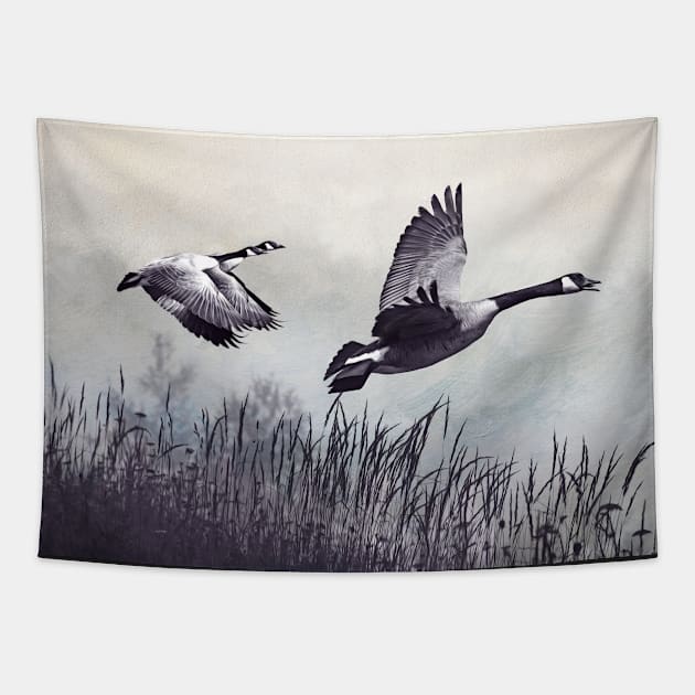 Graceful Canada Geese Tapestry by lauradyoung