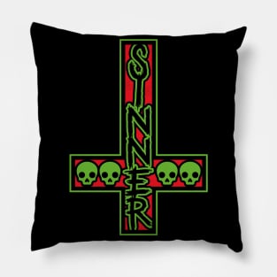 Sinner On Inverted Cross Red And Green Pillow