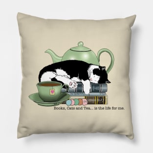 Tea Time Cat & Books Pillow