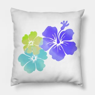 Aloha Hibiscus, digital watercolor, purple, aqua, lime Pillow