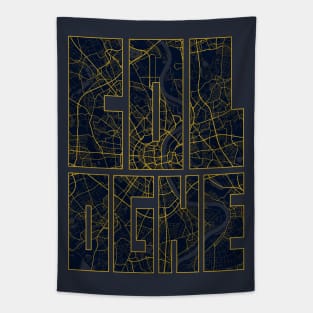 Cologne, Germany City Map Typography - Gold Art Deco Tapestry