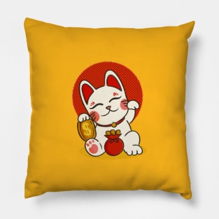 Maneki Neko the beckoning cat Pillow