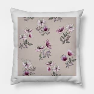 Spring translucent flowers and leaves watercolor pattern. Astrantia Major romantic bouquets. Great Masterwort composition Pillow