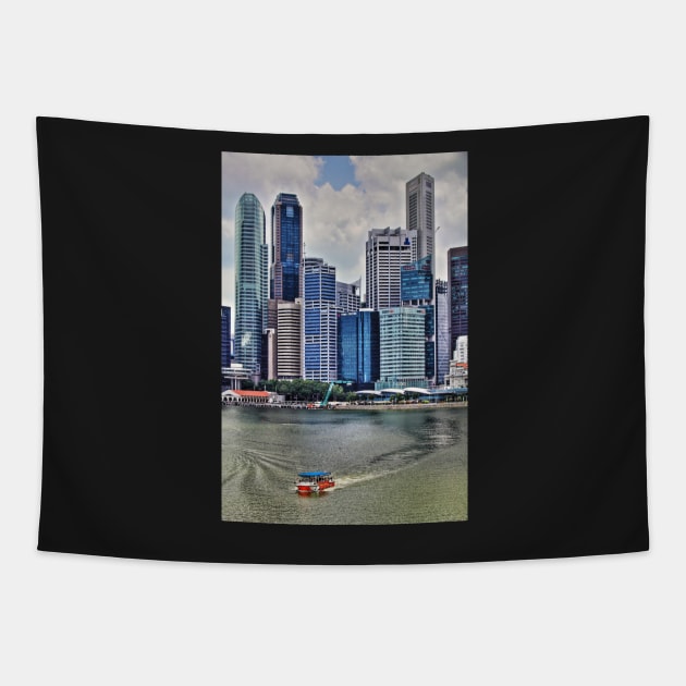 Amphibious Vehicle in front of Singapore Skyline Tapestry by holgermader