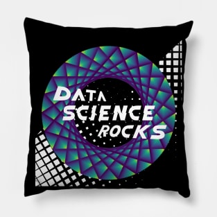 Data Science Rocks | Retro Checkered Flag Racing Logo Blue Green Yellow Pillow