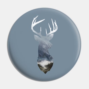 Deer Silhouette in Misty Scotland Forest Wild River Scene Pin