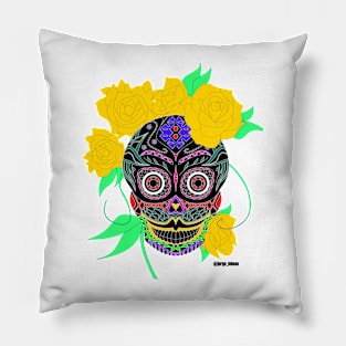 lady catrina in deadly flowers in mexican ecopop pattern skull Pillow