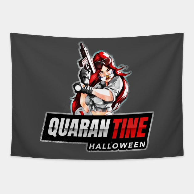 Quarantine Halloween (masked girl with gun) Tapestry by PersianFMts