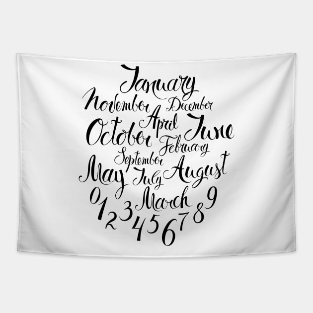 Months And Number Tapestry by Mako Design 