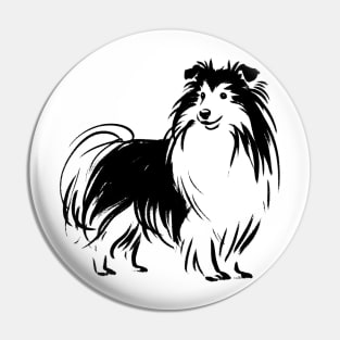 Stick figure sheltie dog in black ink Pin