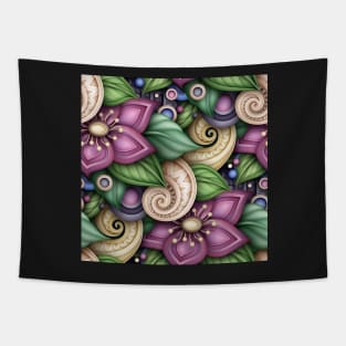 Colored Nature Inspired Pattern with Floral Motifs Tapestry