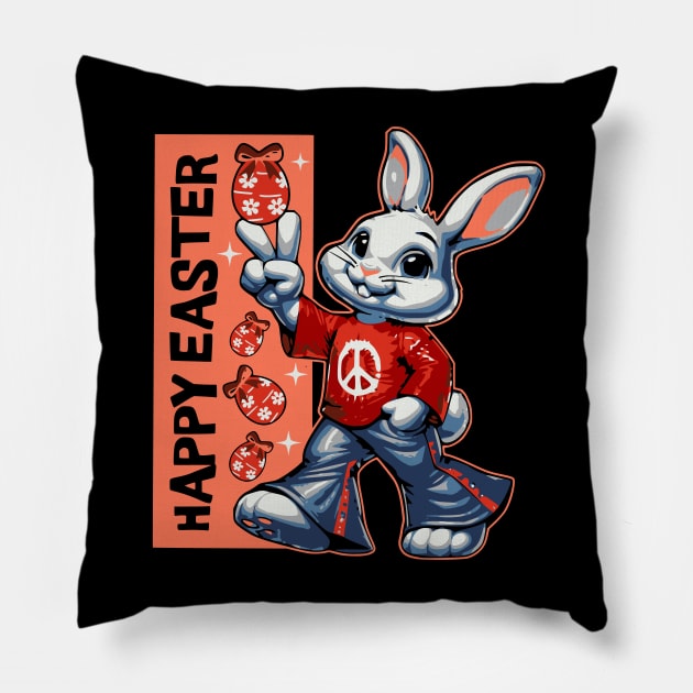 Easter bunny 70s Pillow by Graffik-Peeps