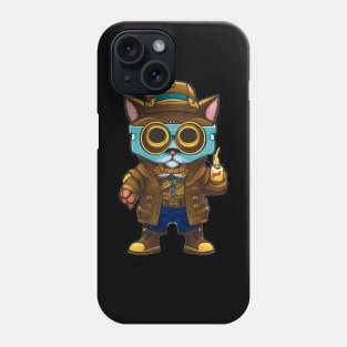 Steampunk Cat in Goggles and Jacket Phone Case