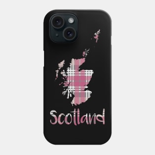 Scotland Pink, White and Grey Tartan Map Typography Design Phone Case