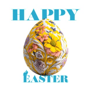 Happy Easter Egg Design with Floral Elements T-Shirt