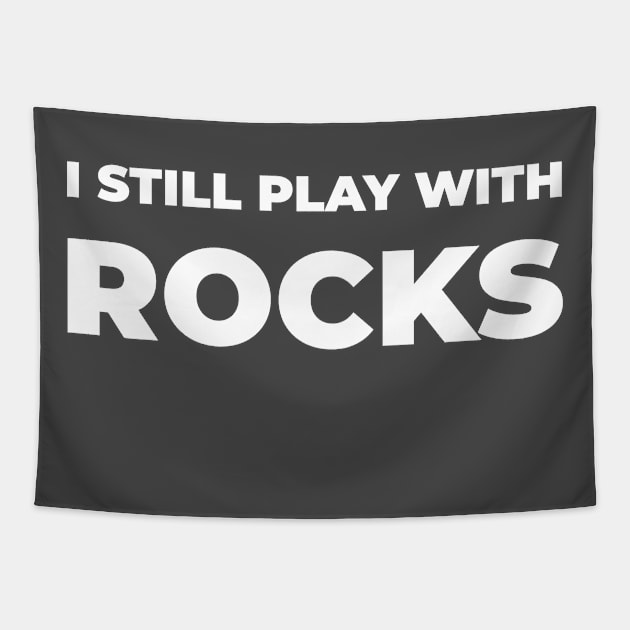 I Still Play With Rocks Tapestry by Wise Inks