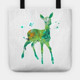 Green Fawn Watercolor Painting Tote