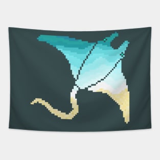 Modern Pixel Sea Manta Ray Tapestry