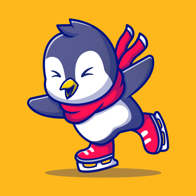 Cute Penguin Ice skating With Scarf Cartoon by Catalyst Labs