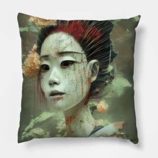 Japanese Geisha Girl Ghost with Flowers Pillow